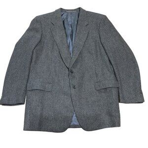Hickey Freeman Mens Sport Coat 48L Loro Piana Wool Gray Herringbone Blazer